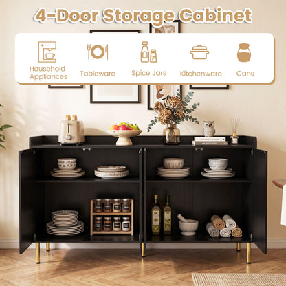 55" Buffet Cabinet with 4 Doors and 5 Metal Legs Modern Credenza, Black