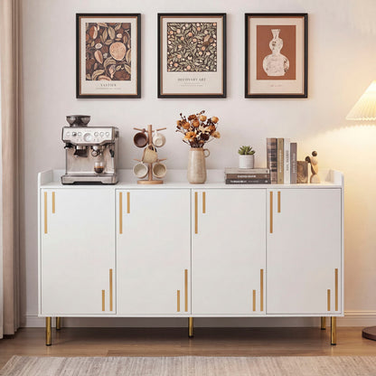 55" Buffet Cabinet, 4 Doors, Credenza, White
