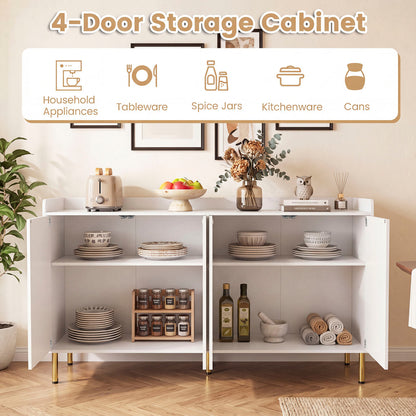 55" Buffet Cabinet, 4 Doors, Credenza, White