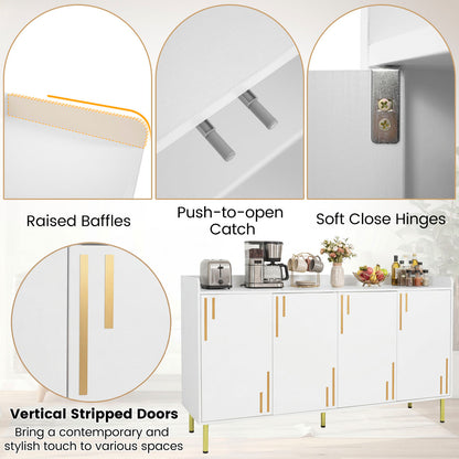55" Buffet Cabinet, 4 Doors, Credenza, White