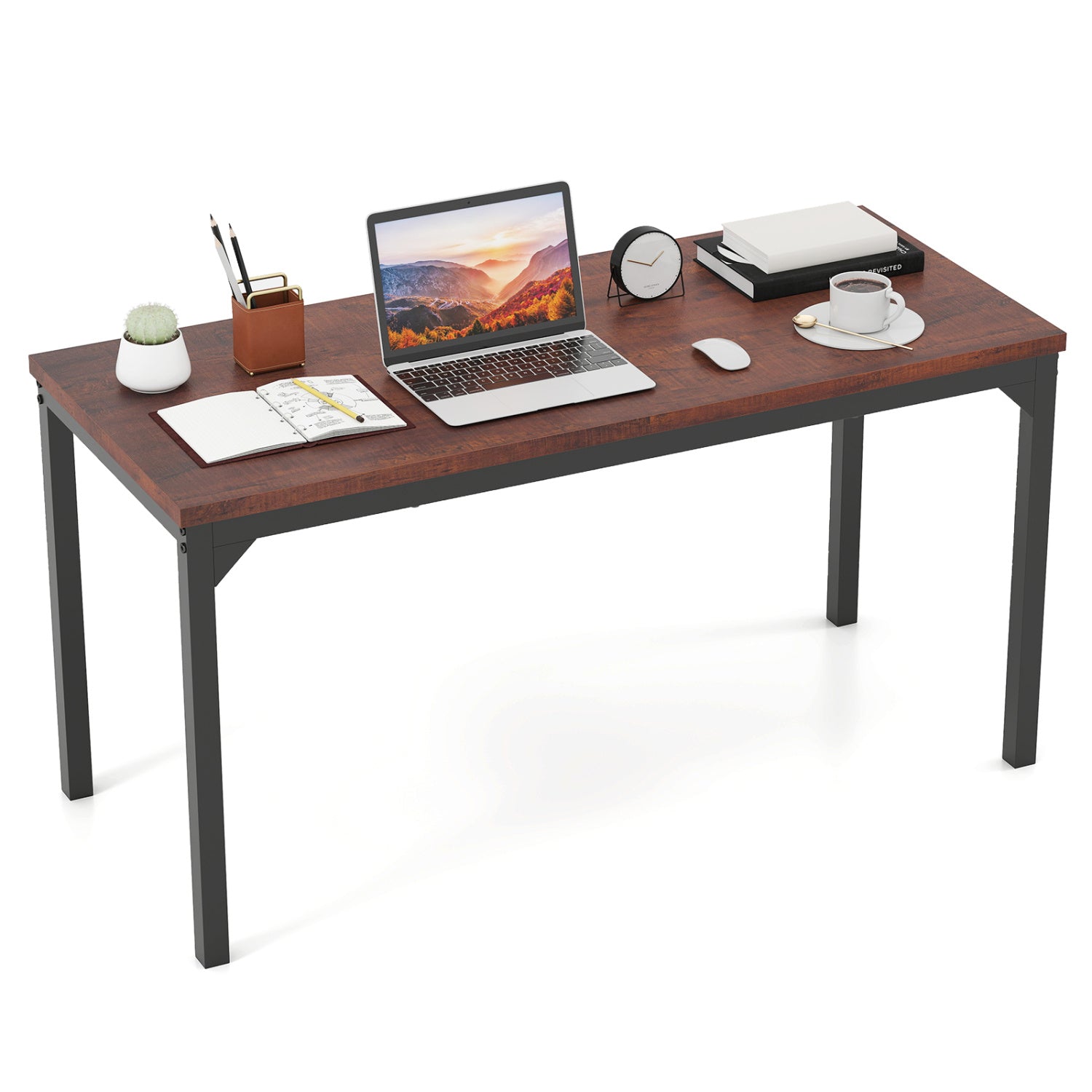 55 Inch Conference Table, Heavy-Duty Metal Frame, Brown Writing Desks at Gallery Canada