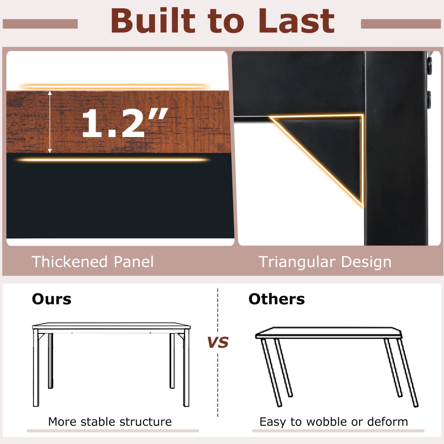 55 Inch Conference Table, Heavy-Duty Metal Frame, Brown Writing Desks at Gallery Canada