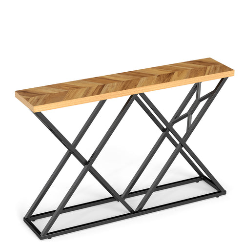 55 Inch Console Table with Solid Metal Frame and Storage, Wood