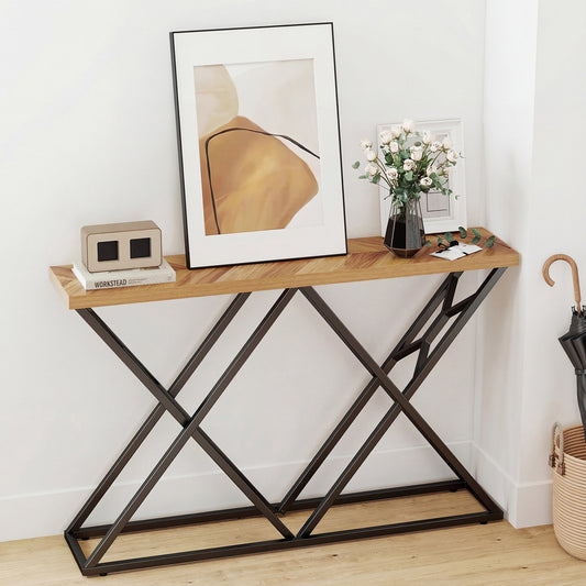 55 Inch Console Table with Solid Metal Frame and Storage, Wood Console Tables Wood at Gallery Canada