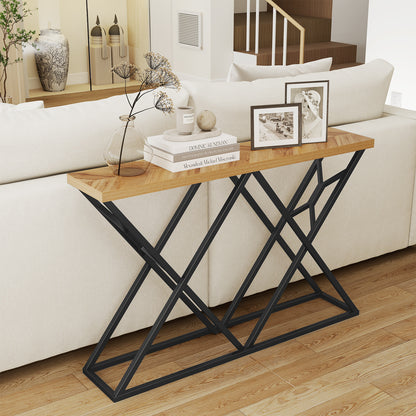 55 Inch Console Table with Solid Metal Frame and Storage, Wood Console Tables at Gallery Canada
