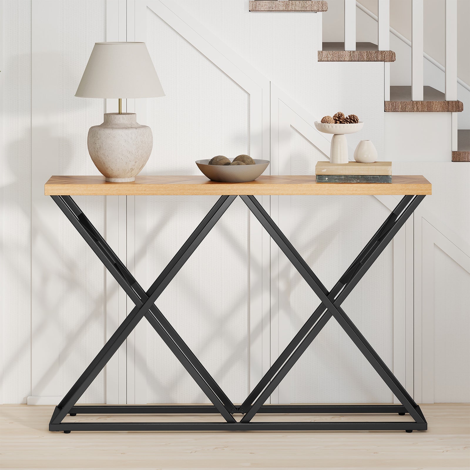55 Inch Console Table with Solid Metal Frame and Storage, Wood Console Tables at Gallery Canada