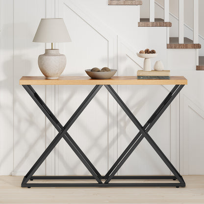 55 Inch Console Table with Solid Metal Frame and Storage, Wood Console Tables at Gallery Canada