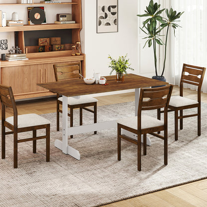55 Inch Dining Table for 4-6 People Rectangular Kitchen Table with Solid Wood Trestle Base, Walnut