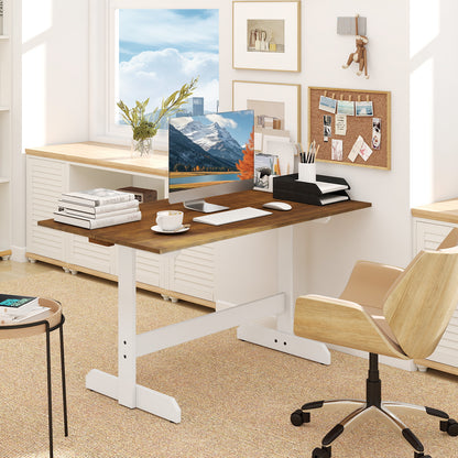 55 Inch Dining Table for 4-6 People Rectangular Kitchen Table with Solid Wood Trestle Base, Walnut