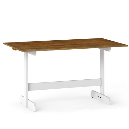 55 Inch Dining Table for 4-6 People Rectangular Kitchen Table with Solid Wood Trestle Base, Walnut Dining Tables at Gallery Canada