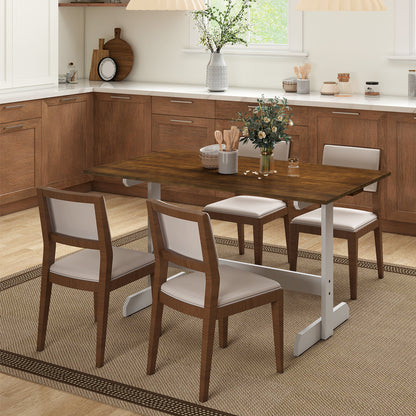 55 Inch Dining Table for 4-6 People Rectangular Kitchen Table with Solid Wood Trestle Base, Walnut Dining Tables at Gallery Canada