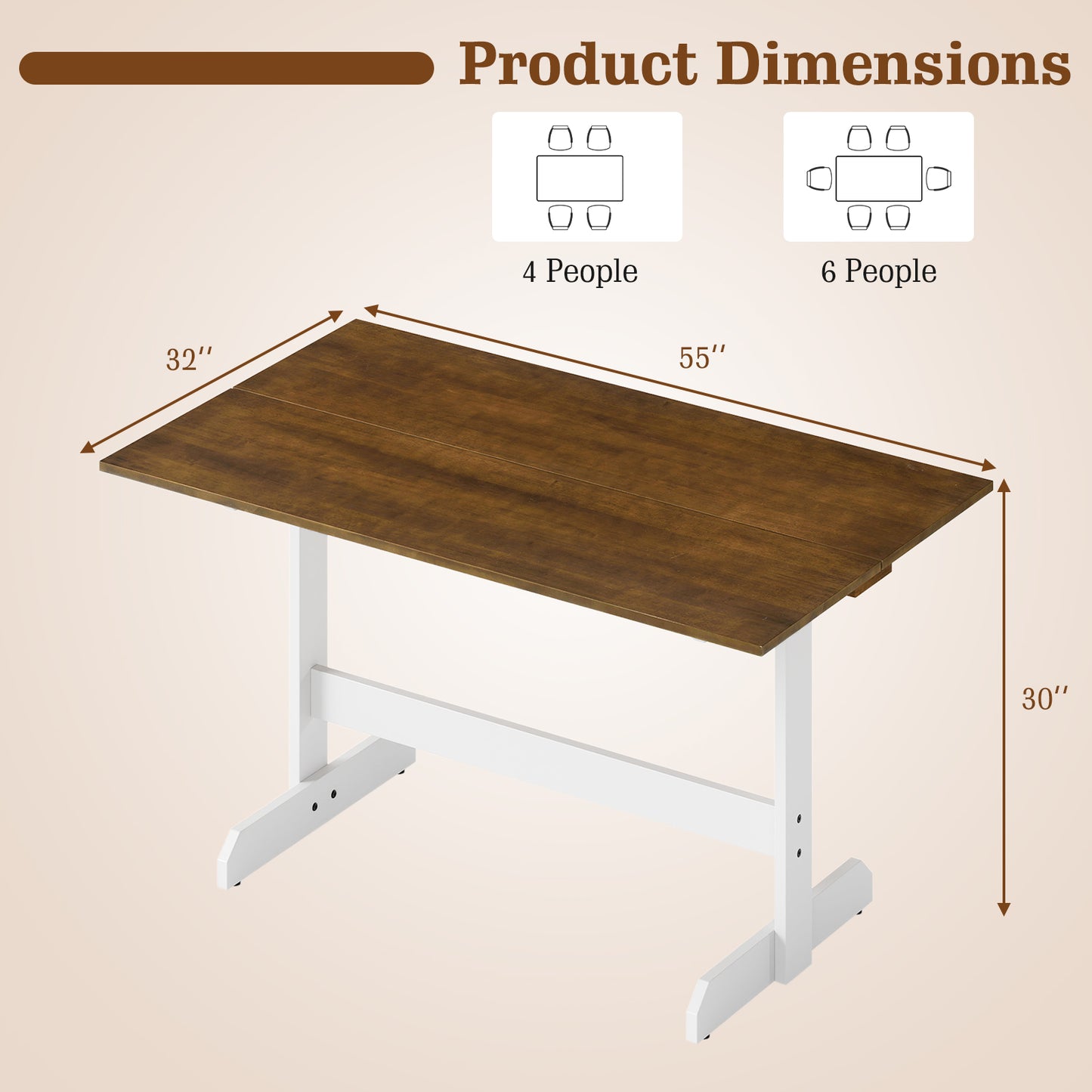 55 Inch Dining Table for 4-6 People Rectangular Kitchen Table with Solid Wood Trestle Base, Walnut Dining Tables at Gallery Canada