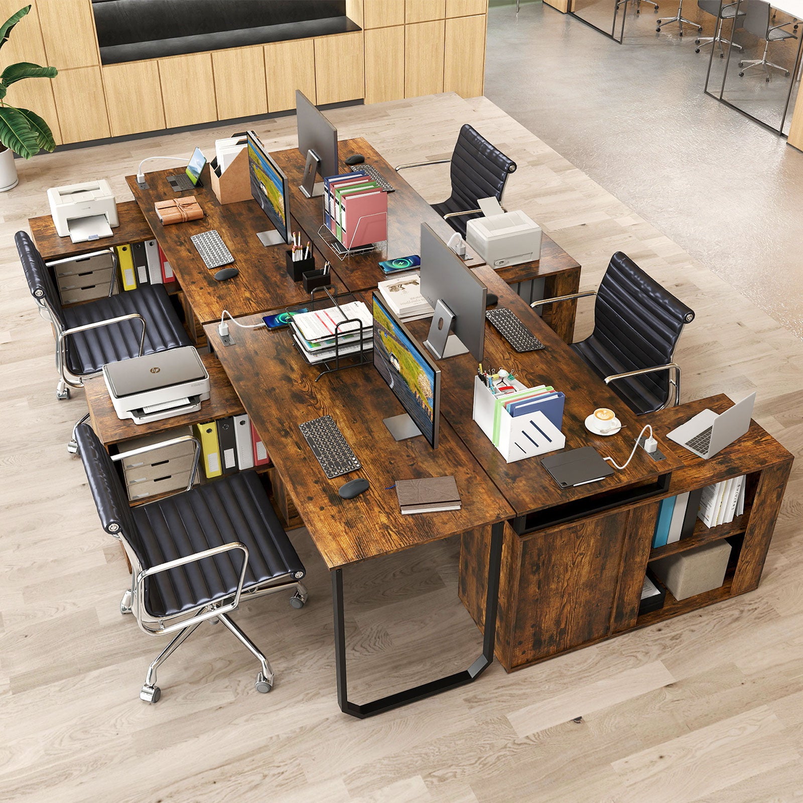 55 Inch Reversible L Shaped Desk with 3 Drawers Home Office Desk with Adjustable Shelf, Rustic Brown L-Shaped Desks at Gallery Canada