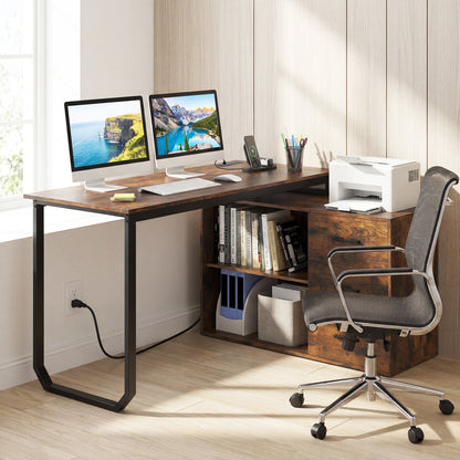 55 Inch Reversible L Shaped Desk with 3 Drawers Home Office Desk with Adjustable Shelf, Rustic Brown L-Shaped Desks at Gallery Canada