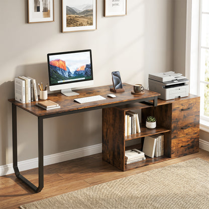 55 Inch Reversible L Shaped Desk with 3 Drawers Home Office Desk with Adjustable Shelf, Rustic Brown L-Shaped Desks at Gallery Canada