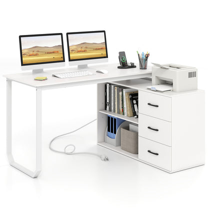55 Inch Reversible L Shaped Desk with 3 Drawers Home Office Desk with Adjustable Shelf, White L-Shaped Desks at Gallery Canada