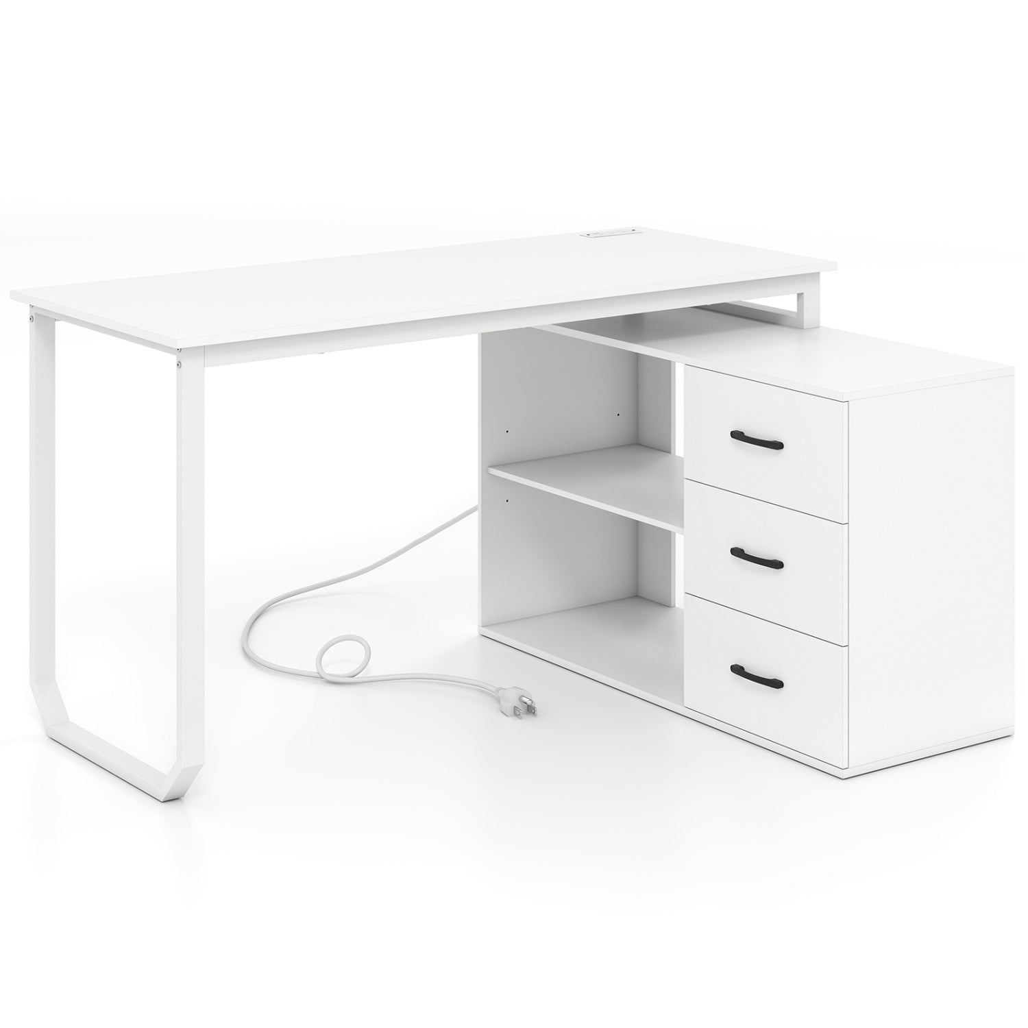 55 Inch Reversible L Shaped Desk with 3 Drawers Home Office Desk with Adjustable Shelf, White L-Shaped Desks White at Gallery Canada