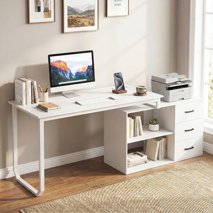 55 Inch Reversible L Shaped Desk with 3 Drawers Home Office Desk with Adjustable Shelf, White L-Shaped Desks at Gallery Canada