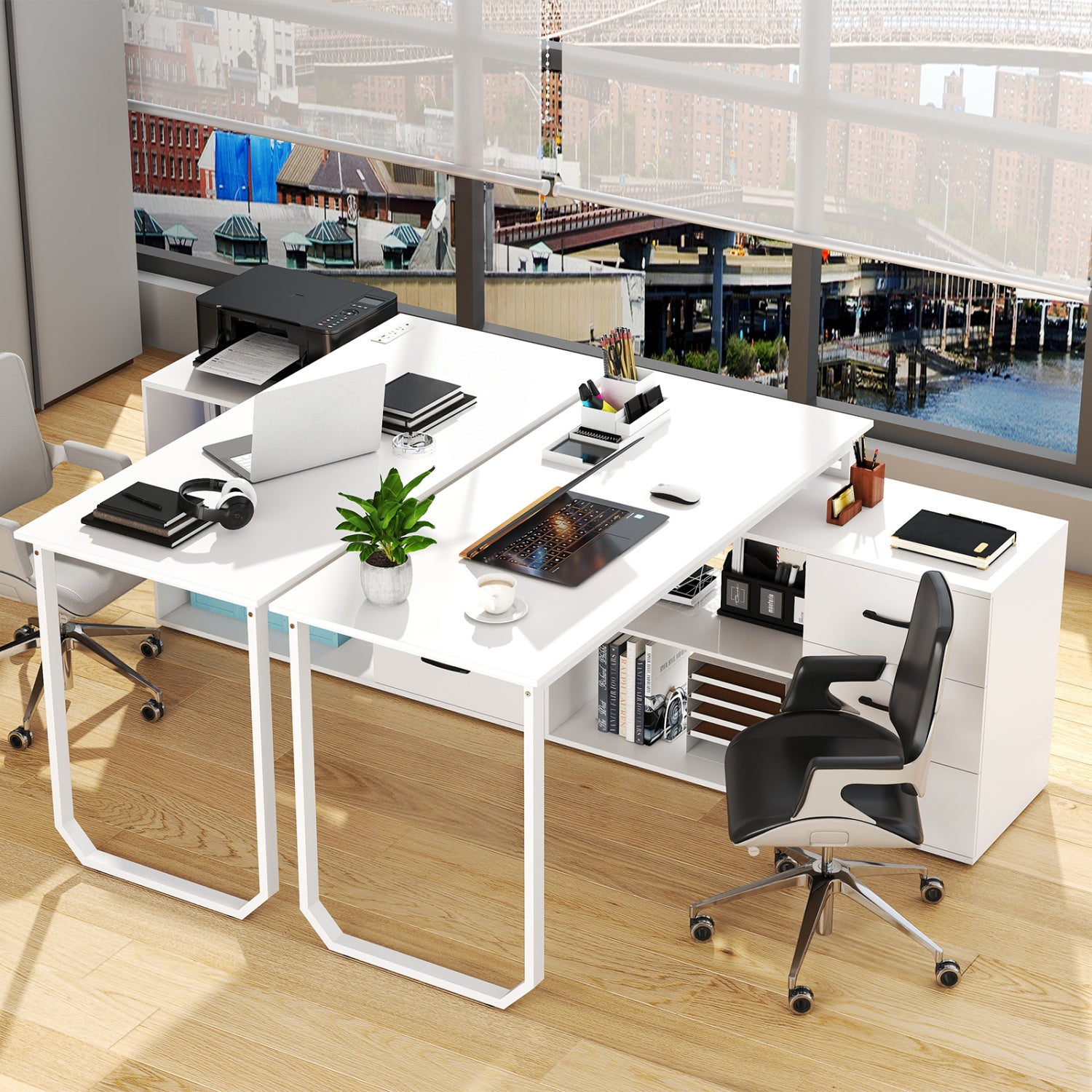 55 Inch Reversible L Shaped Desk with 3 Drawers Home Office Desk with Adjustable Shelf, White L-Shaped Desks at Gallery Canada