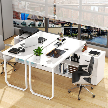 55 Inch Reversible L Shaped Desk with 3 Drawers Home Office Desk with Adjustable Shelf, White L-Shaped Desks at Gallery Canada