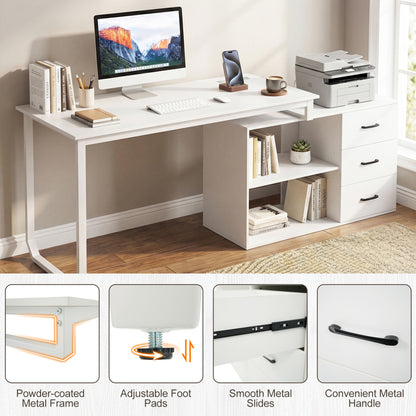 55 Inch Reversible L Shaped Desk with 3 Drawers Home Office Desk with Adjustable Shelf, White L-Shaped Desks at Gallery Canada