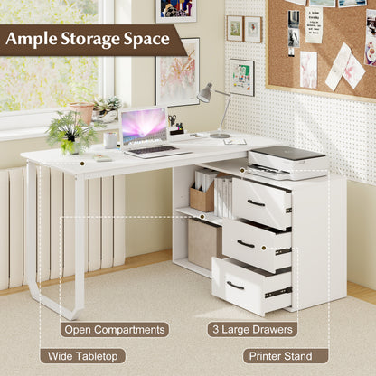55 Inch Reversible L Shaped Desk with 3 Drawers Home Office Desk with Adjustable Shelf, White L-Shaped Desks at Gallery Canada