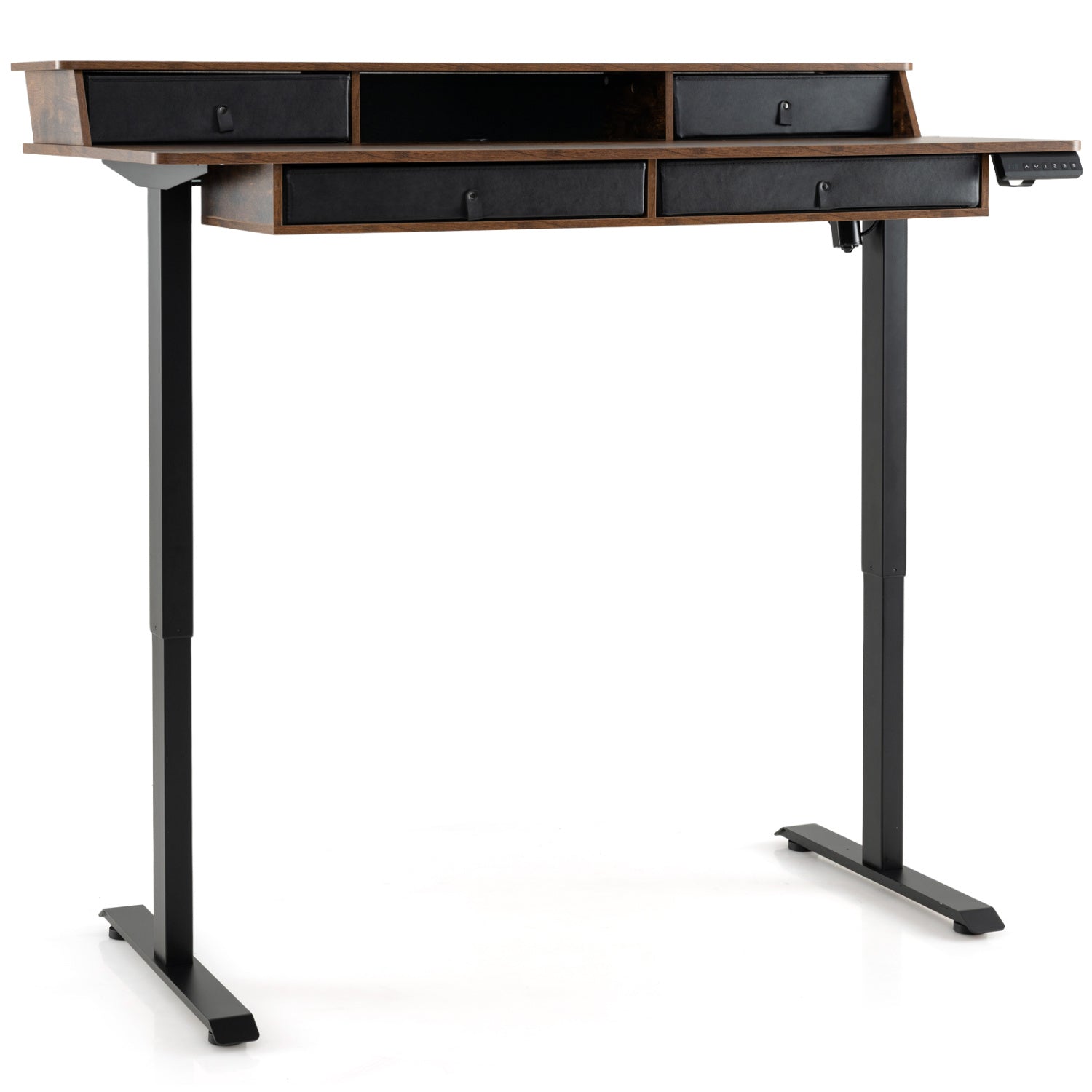 55 X 27 Inch Electric Standing Desk With Drawers, Rustic Brown Standing Desks Rustic Brown at Gallery Canada