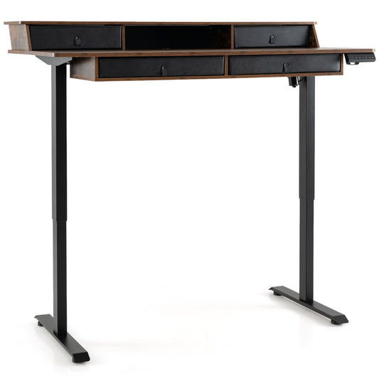 55 X 27 Inch Electric Standing Desk With Drawers, Rustic Brown Standing Desks Rustic Brown at Gallery Canada