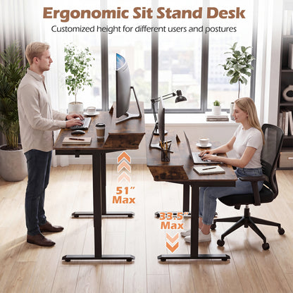 55 X 27 Inch Electric Standing Desk With Drawers, Rustic Brown Standing Desks at Gallery Canada