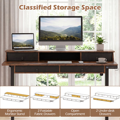 55 X 27 Inch Electric Standing Desk With Drawers, Rustic Brown Standing Desks at Gallery Canada