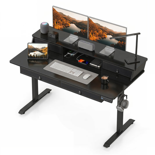 55"x27" Electric Standing Desk With Drawers, Black Standing Desks Black at Gallery Canada