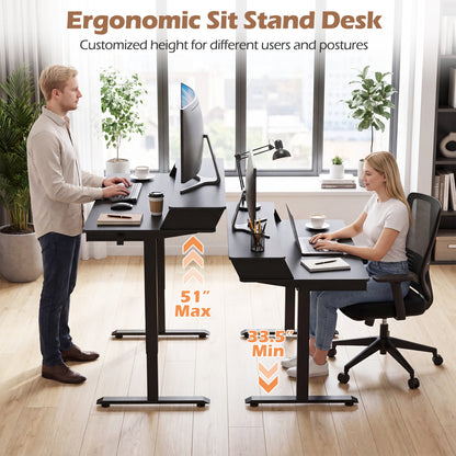 55"x27" Electric Standing Desk With Drawers, Black Standing Desks at Gallery Canada