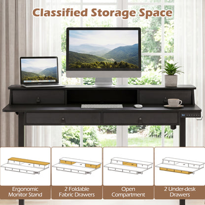 55"x27" Electric Standing Desk With Drawers, Black Standing Desks at Gallery Canada