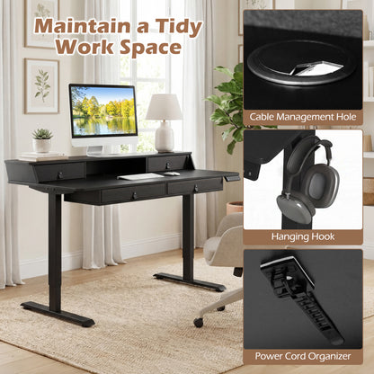 55"x27" Electric Standing Desk With Drawers, Black Standing Desks at Gallery Canada