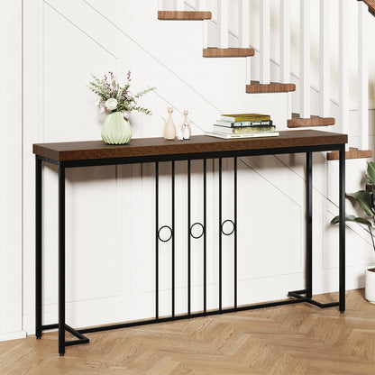 55" Industrial Console Table with H-Shaped Base, Brown Console Tables at Gallery Canada
