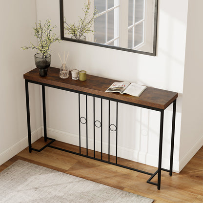 55" Industrial Console Table with H-Shaped Base, Brown Console Tables at Gallery Canada