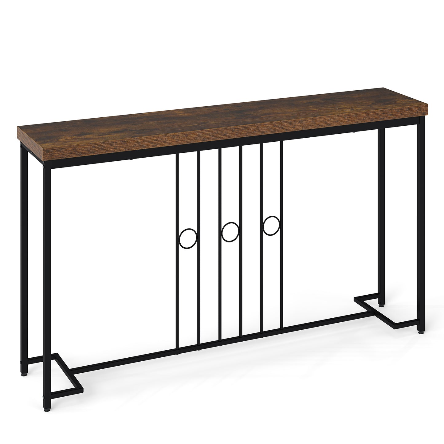 55" Industrial Console Table with H-Shaped Base, Brown Console Tables at Gallery Canada