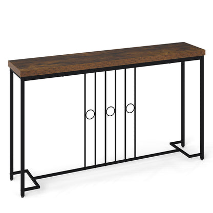 55" Industrial Console Table with H-Shaped Base, Brown Console Tables at Gallery Canada