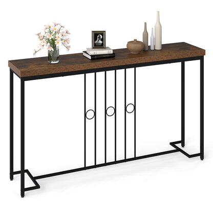 55" Industrial Console Table with H-Shaped Base, Brown Console Tables at Gallery Canada