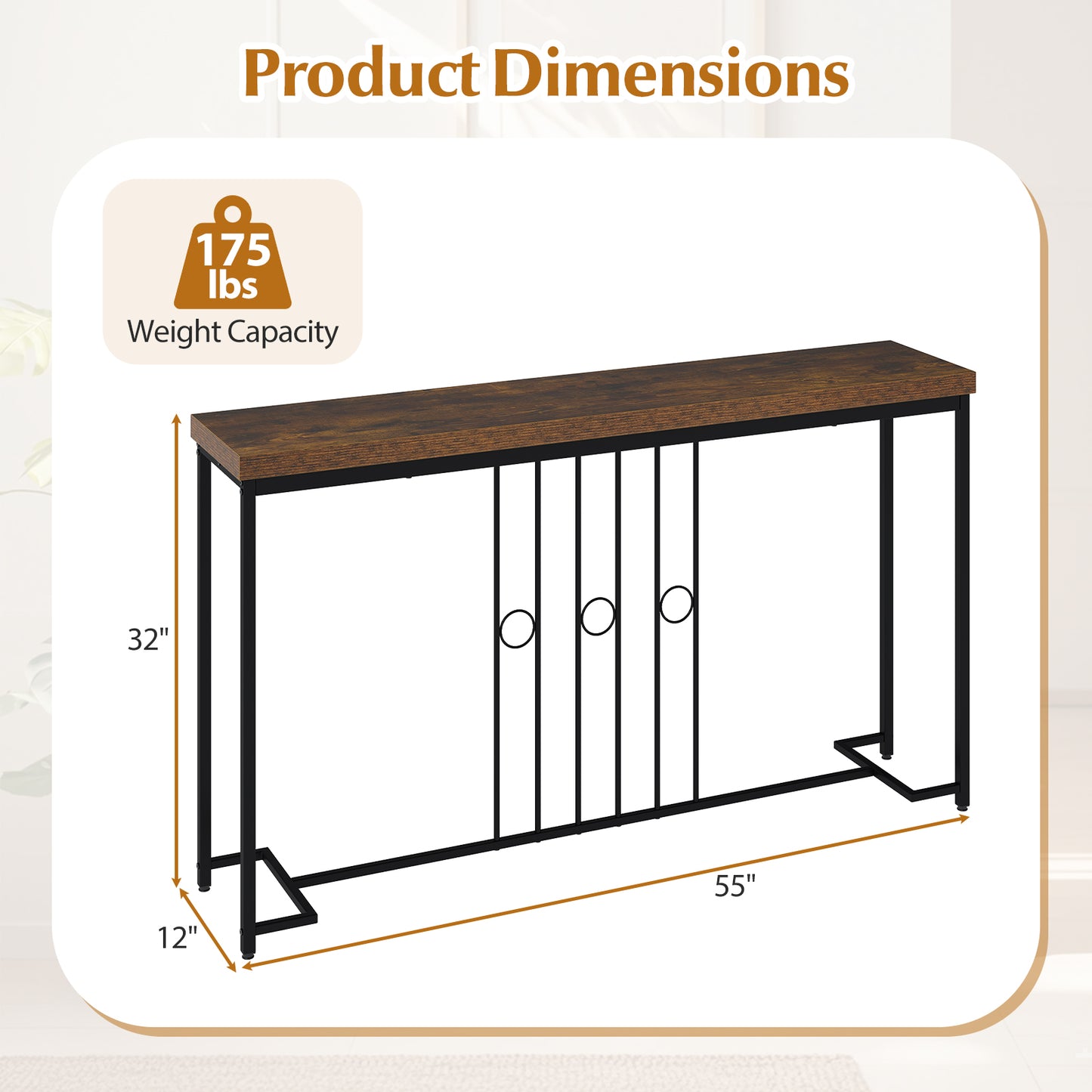 55" Industrial Console Table with H-Shaped Base, Brown Console Tables at Gallery Canada