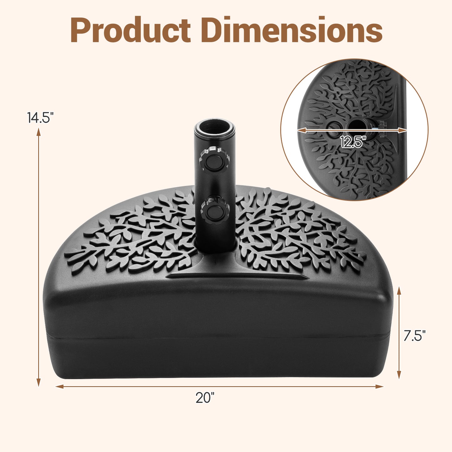 55 LBS Half Round Patio Umbrella Base for Deck Lawn Poolside, Black Outdoor Umbrella Bases at Gallery Canada