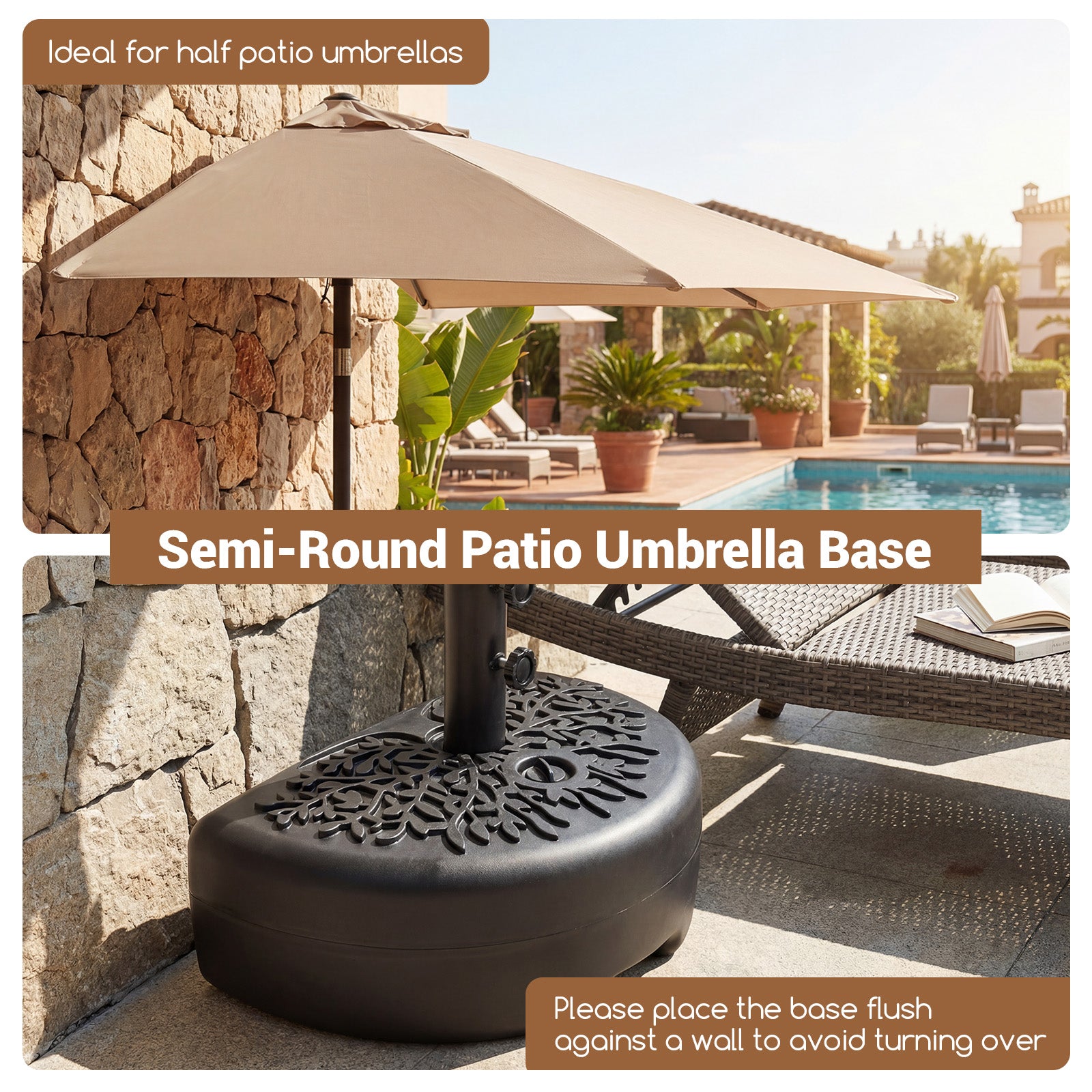 55 LBS Half Round Patio Umbrella Base for Deck Lawn Poolside, Black Outdoor Umbrella Bases at Gallery Canada