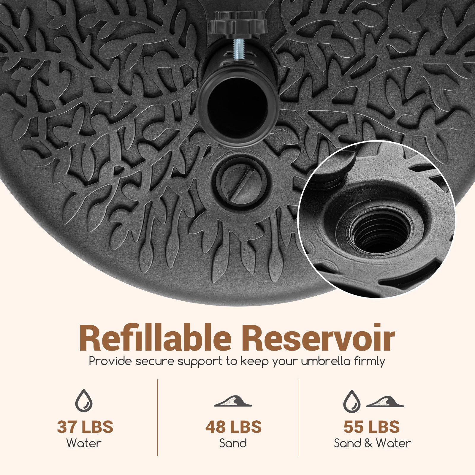 55 LBS Half Round Patio Umbrella Base for Deck Lawn Poolside, Black Outdoor Umbrella Bases at Gallery Canada