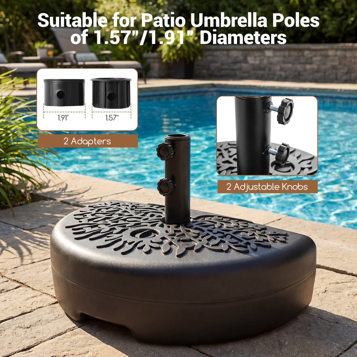 55 LBS Half Round Patio Umbrella Base for Deck Lawn Poolside, Black Outdoor Umbrella Bases at Gallery Canada