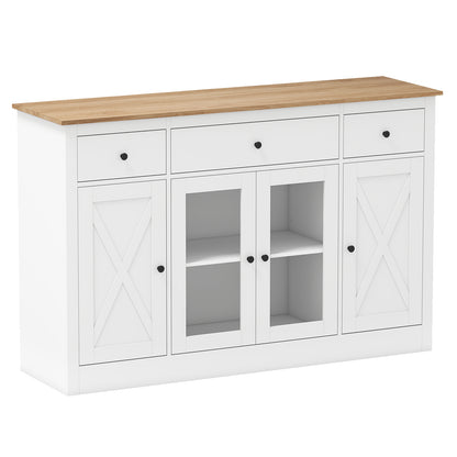 55" Large Buffet Sideboard Kitchen Storage Cabinet with 3 Drawers 2 See-through Doors Adjustable Shelves Wine Bar Table, White Sideboards Cabinets & Buffets White at Gallery Canada