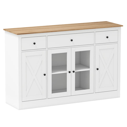 55" Large Buffet Sideboard Kitchen Storage Cabinet with 3 Drawers 2 See-through Doors Adjustable Shelves Wine Bar Table, White Sideboards Cabinets & Buffets White at Gallery Canada
