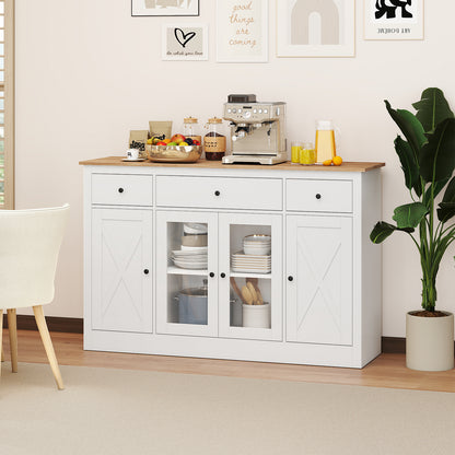 55" Large Buffet Sideboard Kitchen Storage Cabinet with 3 Drawers 2 See-through Doors Adjustable Shelves Wine Bar Table, White Sideboards Cabinets & Buffets at Gallery Canada