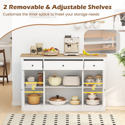 55" Large Buffet Sideboard Kitchen Storage Cabinet with 3 Drawers 2 See-through Doors Adjustable Shelves Wine Bar Table, White Sideboards Cabinets & Buffets at Gallery Canada