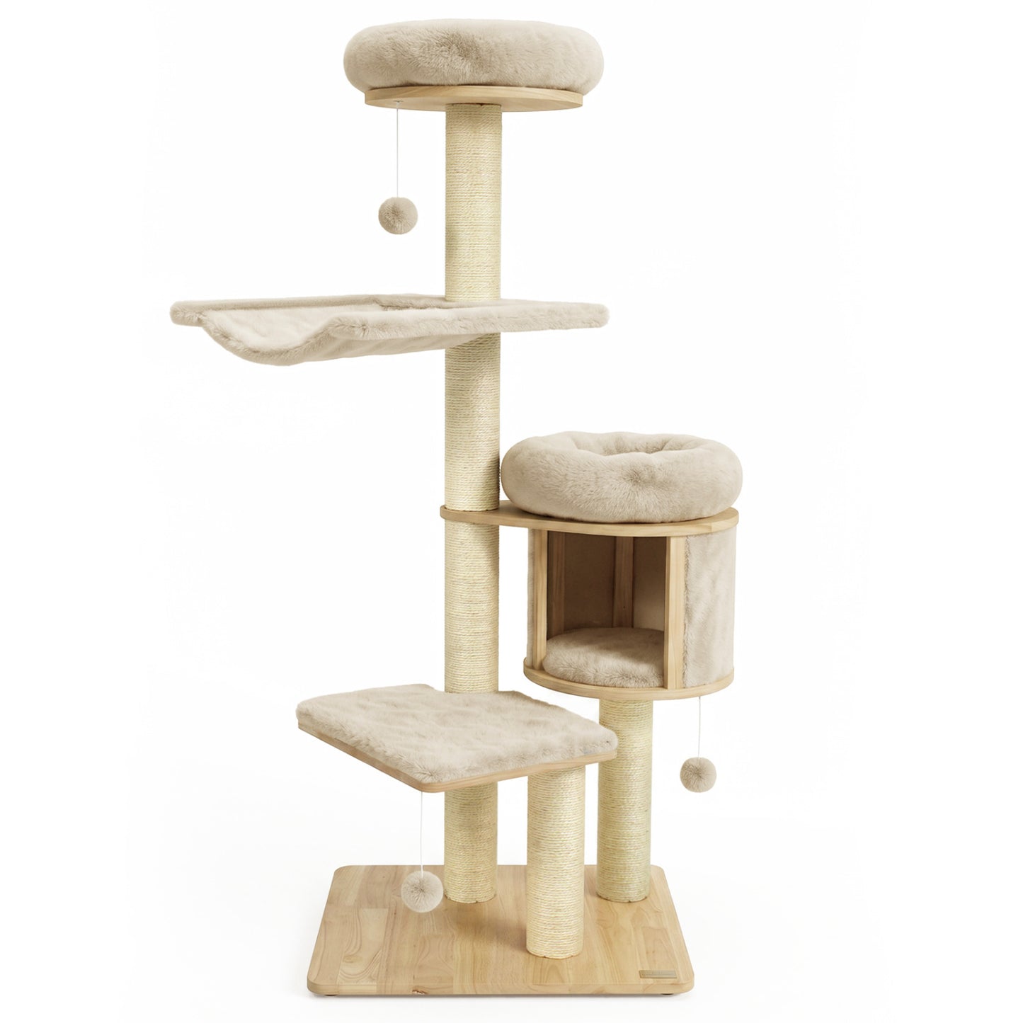 Arbre à chat en bois massif "55", avec condo et hamac, beige