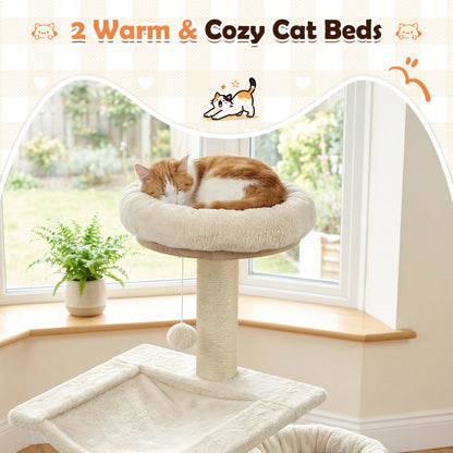 Arbre à chat en bois massif "55", avec condo et hamac, beige